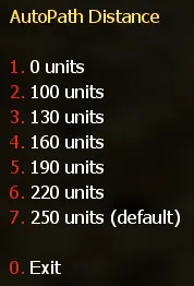 Autopath Distance Menu
