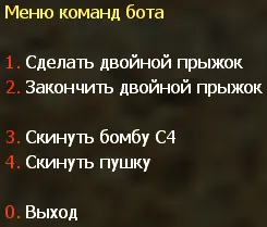 Меню команд бота