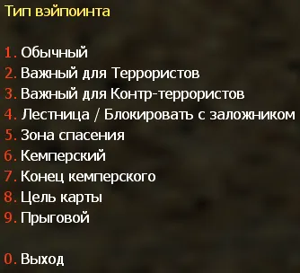 Меню типов узлов